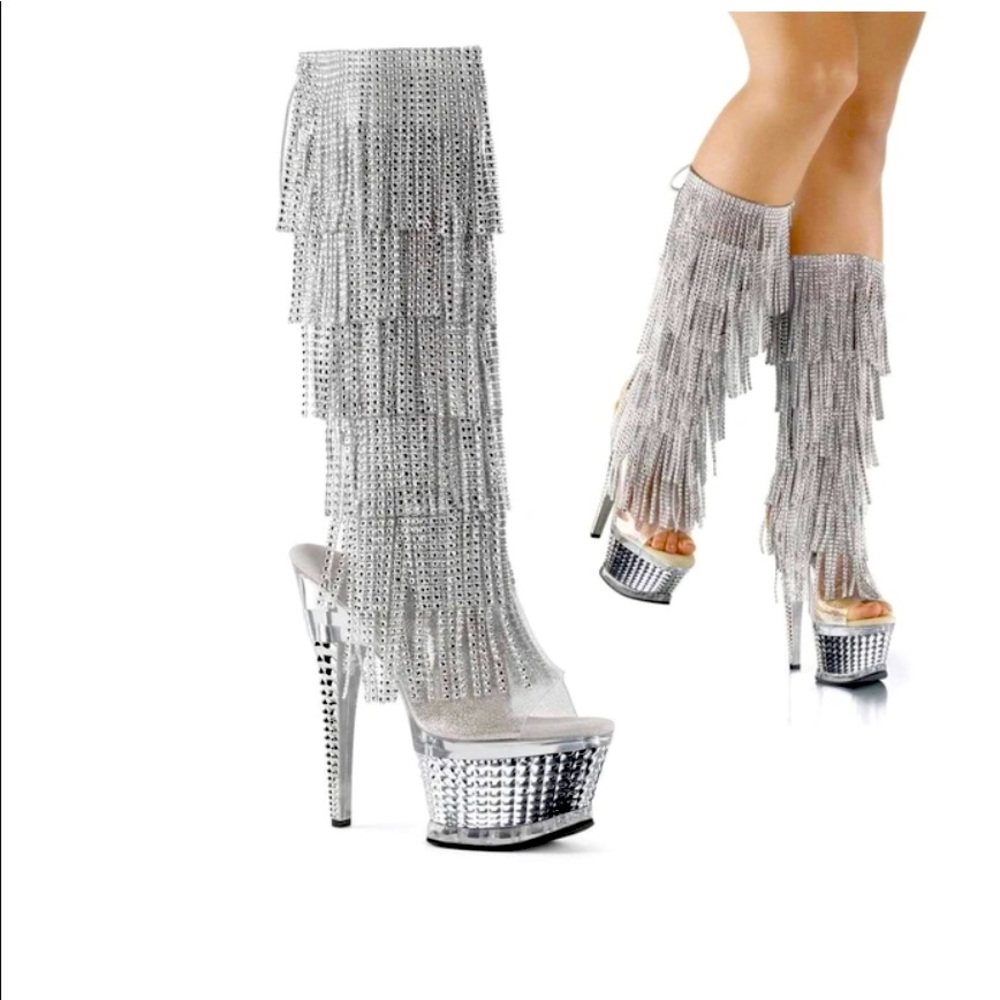 Silver Fringe Knee High Pleasers